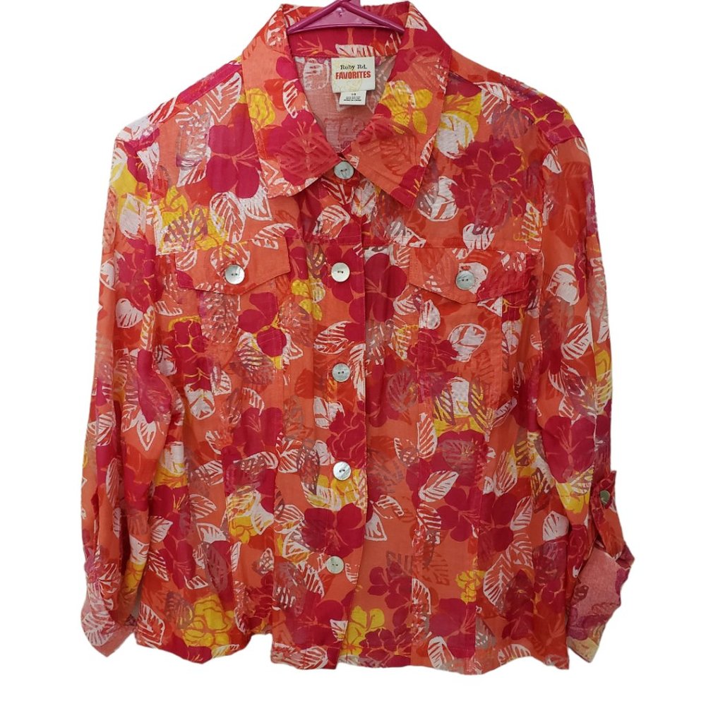 CT191a Ruby Rd. Favorites Sheer Button Down Shirt 14